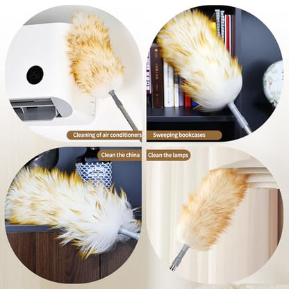 Lambswool Duster for Cleaning with Non-Slip Handle 98.4" Removable Retractable Feather Duster for Cleaning Ceiling Fans Window Blinds Interior Roof Furniture(1PCS) - size: 98.4Inch