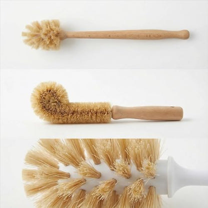 2-Piece Kitchen Brush Set - Includes 1 Plastic Handle Ponytail Cup Brush & 1 Wooden Handle Coconut Scrubber - Cleaning Kit for Bottles & Pots - size: 2 Piece Set - Cup Brush + Scrubber