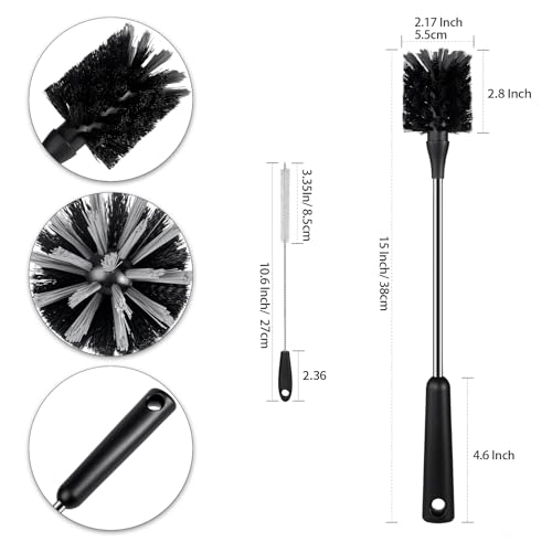 4 Pack Water Bottle Brushes with Straw Cleaner, Stainless Steel Handle Baby Bottle Brush Cleaner, Kitchen Scrub Cleaning Brushes for Cup, Wine Glasses, Coffee Mugs, Tumblers, Wine Decanters, Black - style: 2 Bottle Brushes With 2 Straw Brush