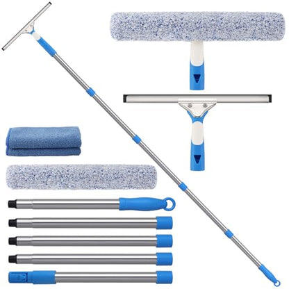 Mitclear 77'' Professional Squeegee Window Cleaner Tool with Extension Pole, Car Windshield Cleaning Kit with Long Handle, Window Washing Equipment for Indoor Outdoor Windows & Car Glass - size: 6.5 Feet