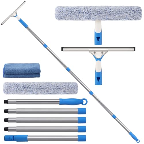 Mitclear 77'' Professional Squeegee Window Cleaner Tool with Extension Pole, Car Windshield Cleaning Kit with Long Handle, Window Washing Equipment for Indoor Outdoor Windows & Car Glass - size: 6.5 Feet