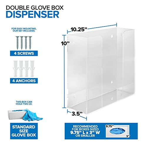 Stock Your Home Double Acrylic Gloves Dispenser, Tissue Box Shelf, Glove Holder Wall Mount, for Kitchen, Cleaning Closet, Lab, Exam, Office - size: 1 Count, style: Double Stack