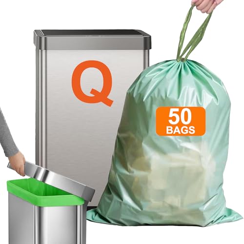 13-17 Gallon for Code Q Heavy Duty 1.2 Mil THICK Compatible with simpIehuman Code Q Trash Bags Garbage Can Liners Reinforced Drawstring Trash Bags 50 Count Green PERFECT FIT & GRAND SAVE! - color: for Code Q Green