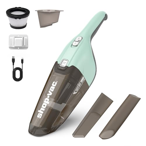 Shop-Vac Wet/Dry Handheld Vacuum Cordless, Powerful Portable Car Vacuum Rechargeable, Wall-Mounted Hand Vac with Crevice Tool, Lightweight Hand Vacuum for Home & Car, Washable Filter, Green - color: Green and Gray