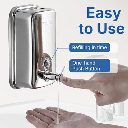 Commercial Soap Dispenser Wall Mounted, 27oz Stainless Steel Hand Soap Dsipenser, Liquid Manual Anti-Leak Pump Soap Dispenser, Rust-Proof Lining Liquid Hand Sanitizer Dispenser for Bathroom - color: Blk-1618-800