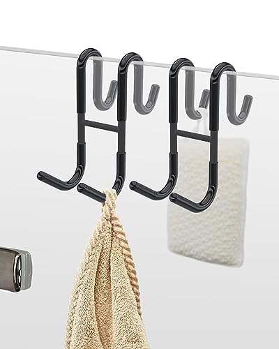 NACETURE Double Shower Door Hooks - Shower Hook Over The Door Towel Hook for Frameless Glass, Bathroom Hooks for Squeegee Rack, Robe, Organize (Black 2 Pack) - style: Black 2 Pack