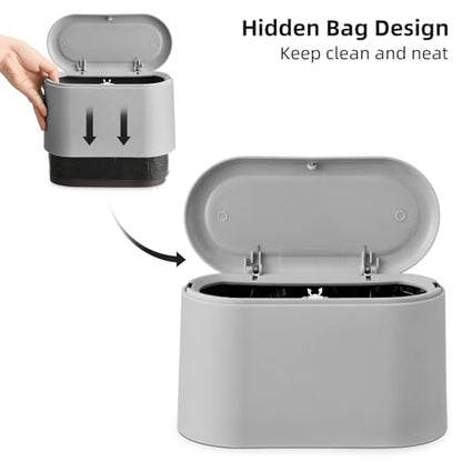 SUBEKYU 0.5 Gal Mini Countertop Trash Can with Lid for Desktop, Small Garbage Can for Office, Tiny Wastebasket, Plastic, Light Grey - color: grey with lid