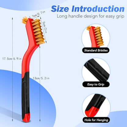 Wire Brush Set, 3 Pcs Stainless Steel/Brass/Nylon Wire Brushes for Cleaning with Curved Handle Grip for Rust Removal, Dirt, Paint Scrubbing(Red) - style: Red-3pcs