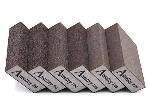 Sanding Sponge, Auerllcy 6 Pieces 60/80/100/120/180/220 Grit Sanding Blocks Assortment, Coarse/Medium/Fine. Washable and Reusable. - style: 6PCS-M