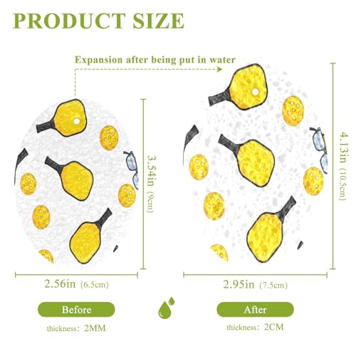 Pickleball Paddles Balls Yellow Dish Scrub Sponges Kitchen Non Scratch Reusable Compressed Cellulose Sponge Hanging for Household Cleaning Washing Dishes Pots and Pans 3 Pack - color: Pattern2