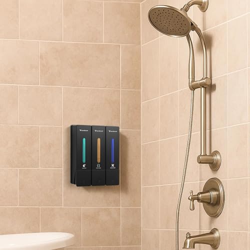 Shampoo and Conditioner Dispenser,Shower Dispenser 3 Chamber No Drill,Shower Soap Dispenser Wall Mounted for Bathroom Hotel with Upgrade Pump Head,3 * 400ml(Black 3 Chamber) - color: Black 3 Chamber