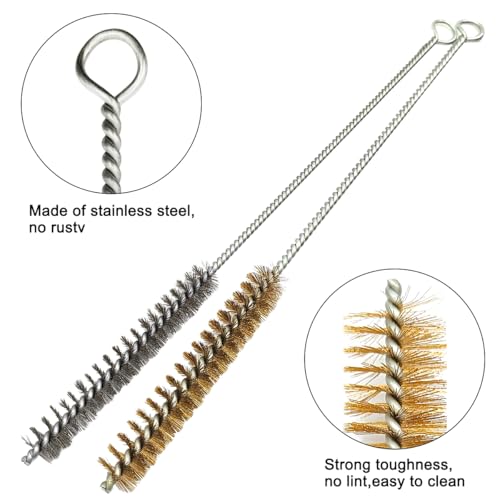 12 Pcs Brass Wire Brush Stainless Steel Wire Brush Set, 12"/30.5cm Long, Round Metal Cleaning Brush Bore Brush for Tubes, Cylinders, Bottle, Narrow Spaces, Auto Parts, 1/4" to 3/4"(6/8/10/15/18/20mm)