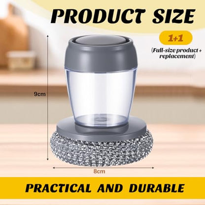 Teenyyou 2 Pcs Steel Wool Scrubber with Soap Dispenser Automatic Liquid Dispensing Stainless Steel Teak Scrubbing with Replacement Kit Scrubber Sponge with Handle for Outdoor Kitchen Wood Furniture