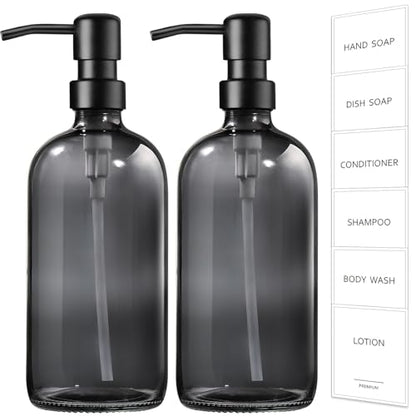 GMISUN Black Soap Dispenser, 2 Pack Hand Soap Dispensers for Bathroom, 17 Fl Oz Dish Soap Dispenser for Kitchen with Stainless Steel Pump, Modern Liquid Soap Bottle Set - color: Clear Black Bottle + Black Pump