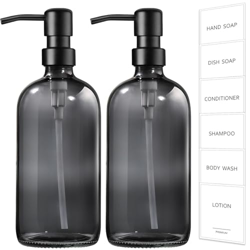 GMISUN Black Soap Dispenser, 2 Pack Hand Soap Dispensers for Bathroom, 17 Fl Oz Dish Soap Dispenser for Kitchen with Stainless Steel Pump, Modern Liquid Soap Bottle Set - color: Clear Black Bottle + Black Pump