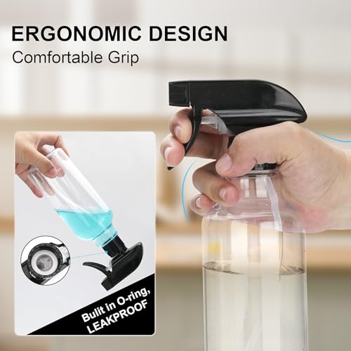 Plastic Spray Bottles 12oz 2 Pack Adjustable Mist/Stream Spraying Heavy Duty Square Water Spray Bottles for Hair, Cleaning Solutions, Plants, Cooking，BBQ，Essential Oils (BlackClear) - color: BlackClear