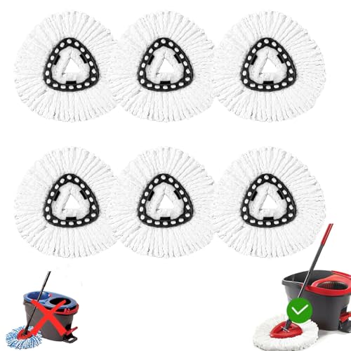 6 Pack Mop Head Replacement Compatible with Oceda Triangle Swivel Mops,Spin Mop Replacement Head 100% Microfiber,Deep Cleaning,EPSUNORISE Replacement Heads Compatible with O Ceda Mop(White) - size: 6pack