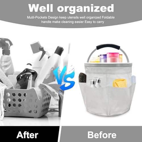 Qivine 17L Cleaning Caddy with Handle, Cleaning Supply Caddy, Foldable Tool Bag Cleaning Products Organizer, Portable Cleaning Bucket Caddy for Cleaning Supplies (Clear) - color: Clear