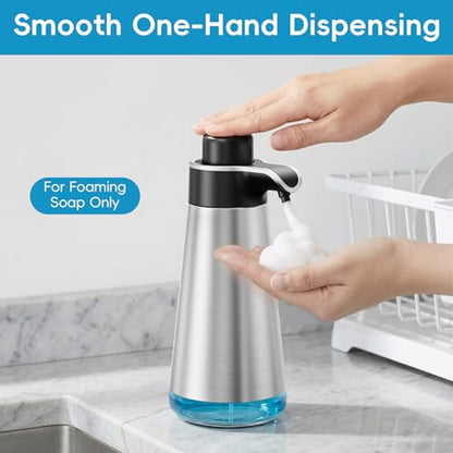 BYUNER Foaming Soap Dispenser for Bathroom & Kitchen, 15 fl oz Refillable Foam Soap Dispenser with Rust-Free Plastic Pump, Metal Look Countertop Soap Dispenser, Hand Soap Dispenser, Brushed Silver - color: Silver, size: Foam