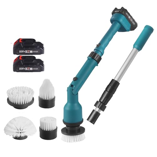 Electric Spin Scrubber 21V 1500mah, Cordless Cleaning Brush with Adjustable Speeds and Extension Handle, 8 Replaceable Brush Heads Power Scrubber Brush for Shower Bathtub Sink Tile Floor Wall ( Color - color: 2 Batteries