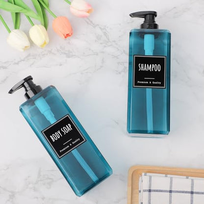 Segbeauty 33.8oz Blue Large Soap Dispenser Bathroom Kitchen, 2pcs Refillable Plastic Pump Bottle for Shampoo and Conditioner, 1000ml Empty Lotion Soap Dispenser with Pump, Large Liquid Container Set - color: Blue, style: 2pcs