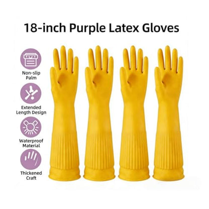 Waterproof Thickened Latex Household Cleaning 18inch Gloves Red Long Sleeved Heavy-duty Reusable 2 Pairs Black - color: Latex Color, size: Small