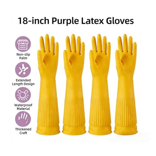 Waterproof Thickened Latex Household Cleaning 18inch Gloves Red Long Sleeved Heavy-duty Reusable 2 Pairs Black - color: Latex Color, size: Medium