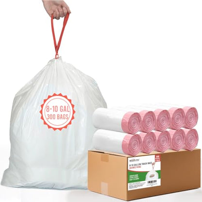 BEIDOU-PAC 8-10 Gallon Trash Bags Drawstring, 300 Count, White & Unscented Garbage Bags Multi-purpose for Business Home Bathroom Kitchen Commercial and Industrial - style: 8-10 Gallon |300 Count