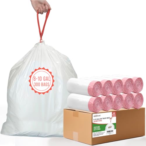 BEIDOU-PAC 8-10 Gallon Trash Bags Drawstring, 300 Count, White & Unscented Garbage Bags Multi-purpose for Business Home Bathroom Kitchen Commercial and Industrial - style: 8-10 Gallon |300 Count