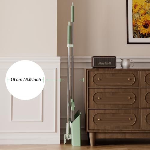 JOYMOOP Dark Teal Green Broom and Dustpan Set, Upright Angle with Built-in Comb Teeth, Ideal for Home, Office, Hardwood, Pet Hair - color: Dark Teal Green