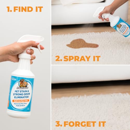 FurryFreshness Extra Strength Cat or Dog Pee Stain & Permanent Odor Remover + Smell Eliminator -Removes Stains from Pets & Kids Including Urine or Blood- Lifts Old Carpet Stains- (Gallon) - size: 128 Fl Oz (Pack of 1)