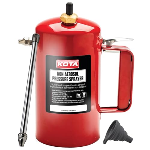 LAUCO Non Aerosol Pressure Sprayer - Refillable Pressurized Sprayer Bottle for Oil, Solvent, Degreasers, Lubricants - Rechargeable Steel Canister with Brass Nozzles, 32oz 69532 - color: Red