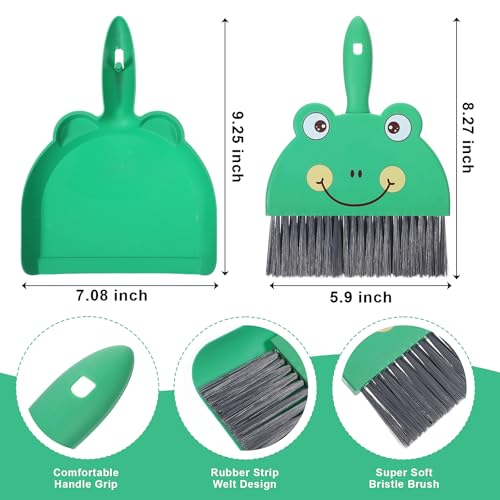 Tyqour Green Small Dustpan and Brush Set Cute Mini Hand Broom and Dustpan Set Portable Durable Desktop Cleaning Supplies for Tabletop Debris Keyboards