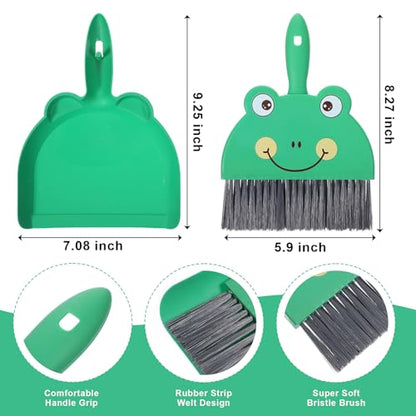 Tyqour Green Small Dustpan and Brush Set Cute Mini Hand Broom and Dustpan Set Portable Durable Desktop Cleaning Supplies for Tabletop Debris Keyboards