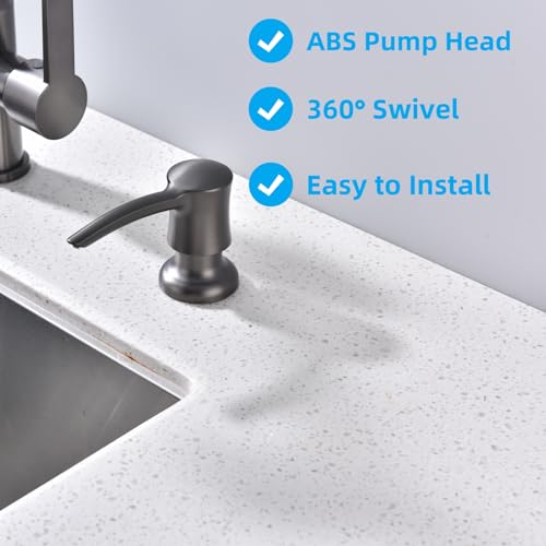Soap Dispenser for Kitchen Sink, Built in Sink Soap Dispenser Black Stainless Dark Gray ABS Pump Head Gunmetal Gray with 11 Ounce Soap Bottle - color: Gray