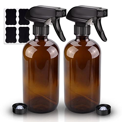 Wedama Amber Glass Spray Bottles, 2 Pack 16 oz Glass Spray Bottles for Cleaning Solutions and Essential Oils, Refillable Empty Spray Bottle with Adjustable Nozzles for Alcohol, Plant and Hair Care - color: Amber, size: 16 oz (2 Pack)