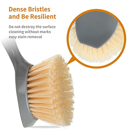 2 Pack Kitchen Dish Brush Bamboo Handle Dish Scrubber Built-in Scraper, Scrub Brush for Pans, Pots, Kitchen Sink Cleaning, Dishwashing and Cleaning Brushes are Perfect Cleaning Tools, Color-Gray - style: Gray