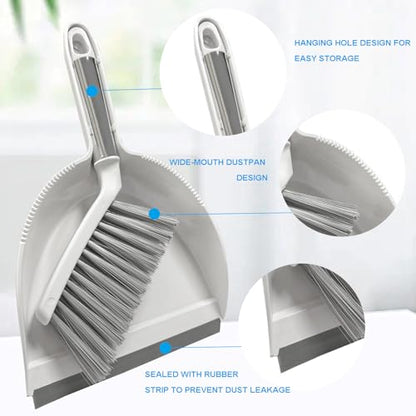 Small Broom with Dustpan Combo Set Mini Broom and Brush Set Hand Sweeper for Cleaning Desk Office Kitchen Pet Nest (White) - color: White
