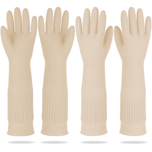 DABOGOSA Mamison 2 Pairs Reusable Waterproof Household Dishwashing Cleaning Rubber Gloves, Non-Slip Kitchen Glove (Ivory, XL (Pack of 2)) - color: Ivory, size: XL (Pack of 2)
