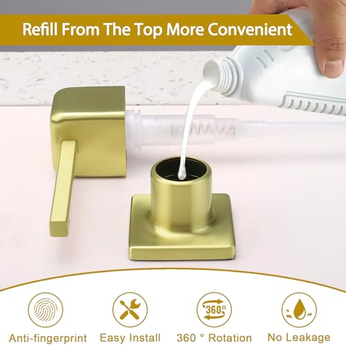 Soap Dispenser for Kitchen Sink, Gold Built in Soap Dispenser with 17 OZ PE Soap Bottle, Refill from Top Design Under Counter Stainless Steel Pump Head Lotion Dispenser - color: Brushed Gold-1
