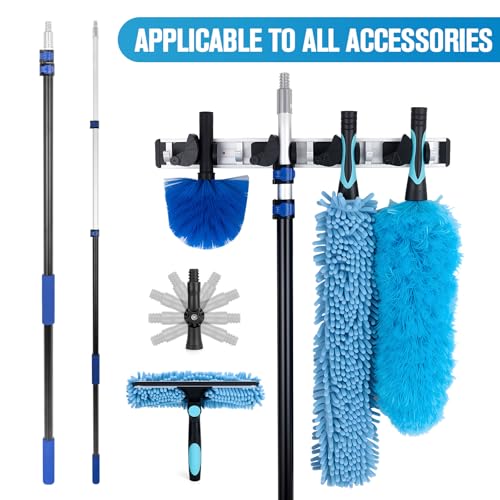 Cobweb Duster with Extension Pole, 20Ft Ceiling Fan Cleaner Duster, High Ceiling Duster Kit with 5-12Ft Telescoping Extension Pole, Long Handle Duster for High Ceilings, Window Washer Kit