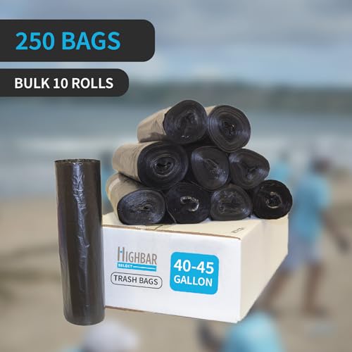 Black Garbage Bags, Made in USA, 40-45 Gallon, Light Duty, Durable, Unscented, High Density, Industrial and Commercial Use, for Lawn, Leaf, No Ears, No Ties, Bulk 250 Count - style: 40-45 Gal, 14 Micron Equiv, 250 Count, Black