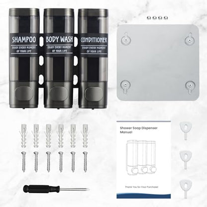 Shampoo and Conditioner Dispenser,GlintGath Shower Dispenser 3 Chamber No Drill Shampoo Dispenser for Shower Wall Mounted Shower Soap Dispenser for Bathroom Hotel,3 * 300ML,Gun Gray - color: Gun Gray 3 Chamber
