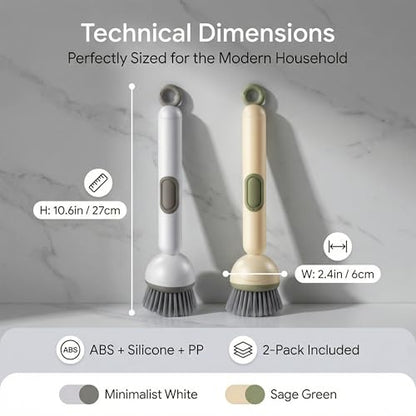 Li&Zhao Dish Brush with Soap Dispenser – Kitchen Sink Brush with Built-in Liquid Dispenser Wall Mount for Adjustable Angle Rotating, Heavy-Duty Dish Soap Brush for Sink, Stove, Cookware (2 Pack)