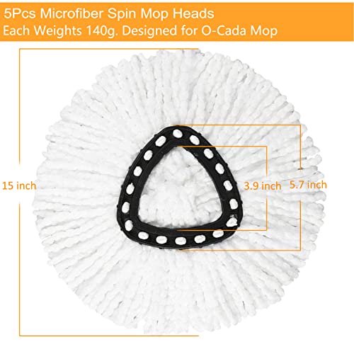 5-Pack Spin Mop Replacement Heads, 100% Microfiber Spin Mop Refills Heads for Easy Wring, 360°Micro Replacement Mop Head for Easy House Cleaning Floor Mopping - (White) - size: 5Pack