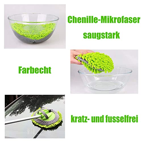 62" Car Wash Brush Mop Kit with Long Handle, 2 in 1 Chenille Microfiber Sponge Mitt Cleaning Detailing Duster for Washing Cars Truck SUV RV Caravans and Household(2 x Mop Head) - color: Green