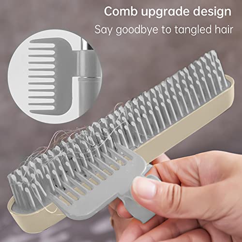 3 in 1 Floor Scrub Brush with Squeegee and Long Handle, 3 in 1 Silicone Crevice Grout Brush with 180 Degree Rotating Head for Floor Kitchen Bathroom Wall Deck Tile Cleaning - color: Khaki
