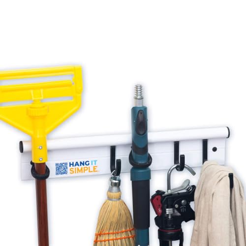 36” Garage Wall Organizer System – Modular Tool & Utility Storage Rail with Hooks & Rubber Loops – Heavy Duty Wall Mount for Garage, Garden, Laundry & Utility Rooms – Made in USA - color: White