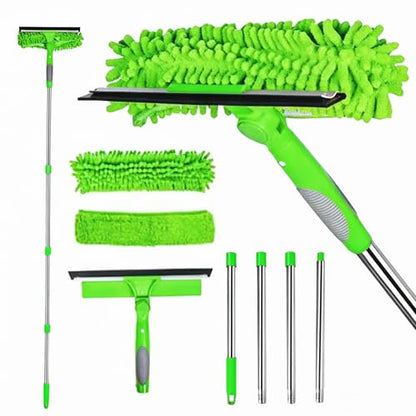68'' Window Squeegee Cleaner Kit - 2-in-1 Rotatable Window Cleaning Tool with Extension Pole, Professional Streak-Free Squeegee with Bendable Head for Indoor/Outdoor Windows Car Glass (Green, 38.45FT) - color: Green
