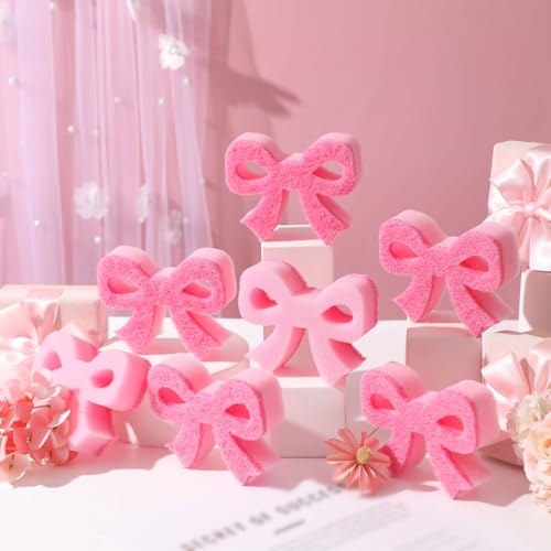 Tioncy 12 Pack Pink Bow Sponges Bulk Preppy Dual Sided Scrubber Pink Bow Sponges Reuseble Non Scratch Dishwashing Kitchen Cleaning Accessories for Cookware Pot Boiler Pan Household - style: Classic Bow